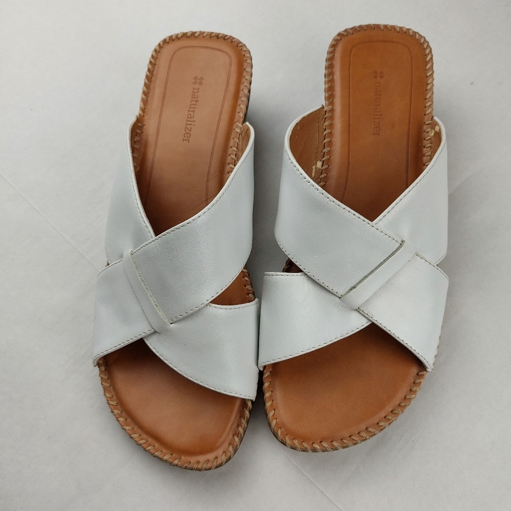 Naturalizer White Leather Light Platform Sandal 11W